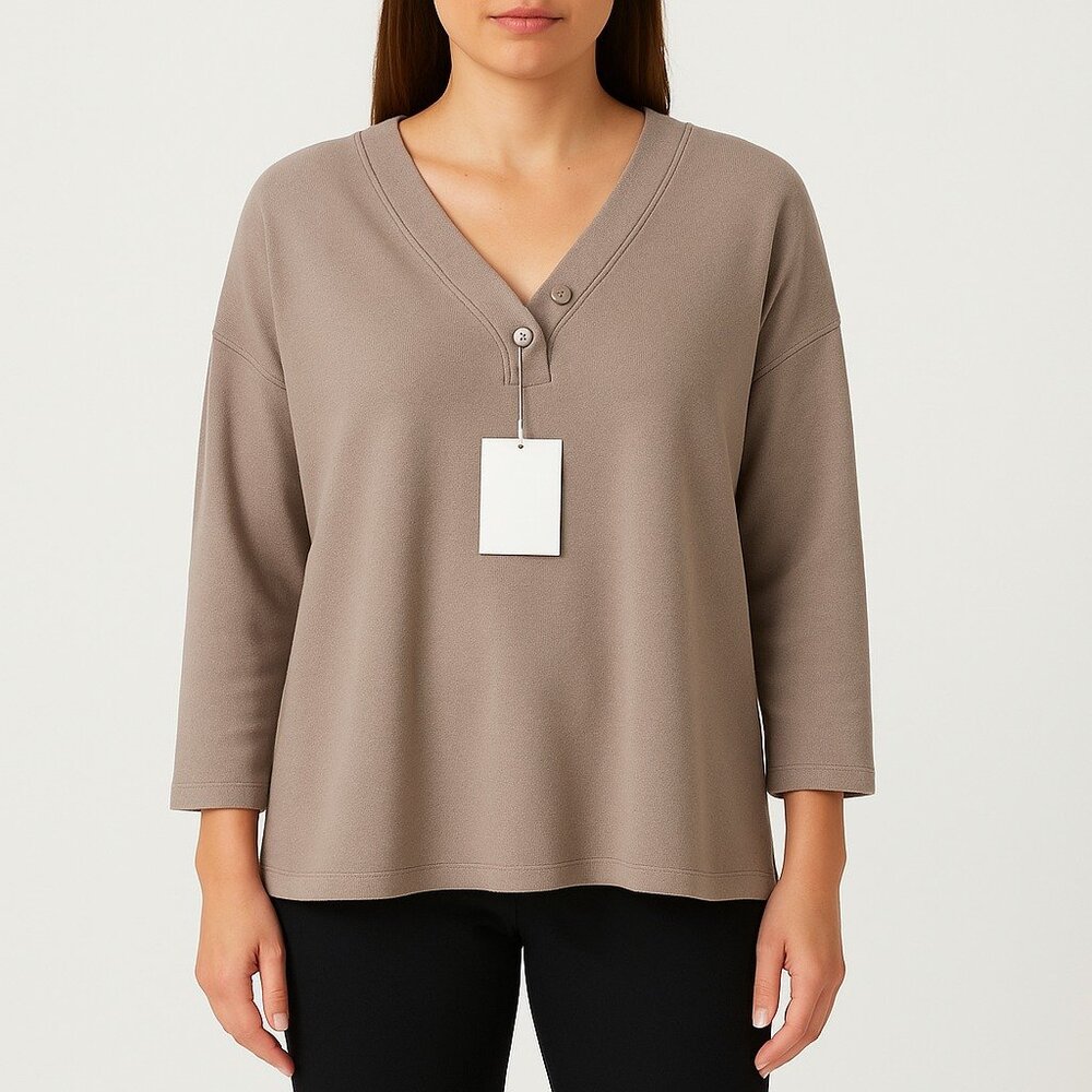 NWT Andrew By Unit Taupe V-Neck Short Sleeve Pullover Top Size XL
